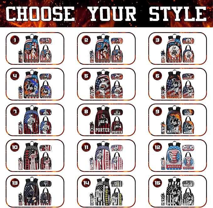 M YESCUSTOM Custom Boys School Backpack, Sports Baseball Personalized Name Kids Bookbag for Boys Elementary Middle School Bags Travel Laptop Backpack Casual Daypacks