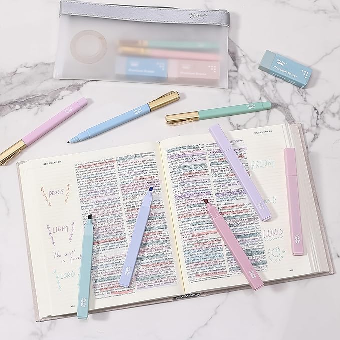 Mr. Pen- Aesthetic Highlighters and Ballpoint Pens No Bleed, 12 Pack, Morandi Colors, Bible Highlighters and Pens No Bleed, Fast Dry and No Smear for Bible Journaling, Planner, School Supplies