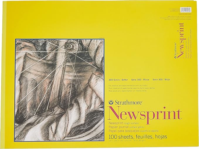 Strathmore 200 Series Tape Bound Newsprint Pad, 30 lb. Rough Paper, 18 X 24 inches, 100 Sheets (307-918)