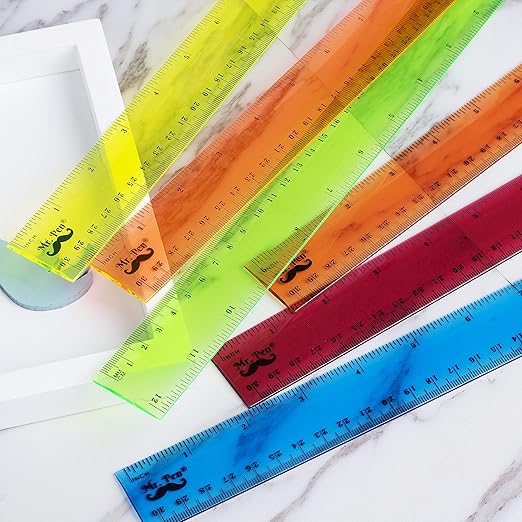 Mr. Pen- Plastic Rulers, 12 Inch, 6 Pack, Assorted Colors, Scratch-Resistant Design with Inches and Centimeters, Durable Transplant Rulers for Crafting Office & School, School Supplies