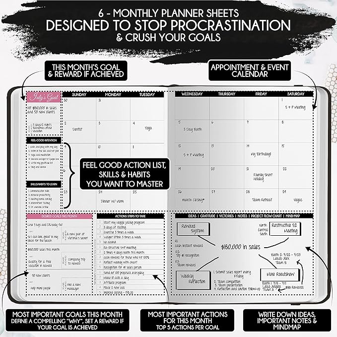 Life Planner - 5 Minute Daily Gratitude & Manifestation Journal | Positivity & Affirmation | Guided Mindfulness, Self Care & Mental Health Journal | 90-Day Undated Planner, Vision Board & Stickers