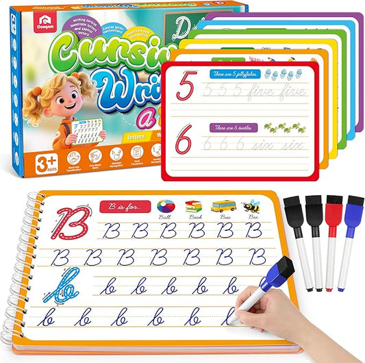 Coogam Magic Practice Copybook for Kids Age 3-12, Dry-Erase Writing Practice Book - Cursive Handwriting Aid With Alphabet Nmubers Words Sentences for Children and Beginners