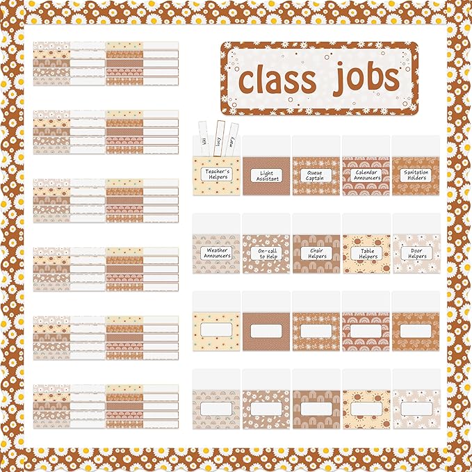 WATINC 97pcs Class Jobs Bulletin Board Set, Classroom Jobs Chart with Name Tags, Back to School Schedule Boards Pocket Chore Behavior Chart for Classroom Chalkboard Walls Decoration (Boho Print)