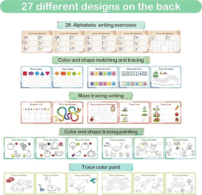 WJPC 53 Designs Busy Book for Toddlers 1,2,3,4,5,6 Years. Preschool Learning Busy Board Kids Boys&Girls Quiet Montessori Toddler Activity Book, Tracing Coloring Book