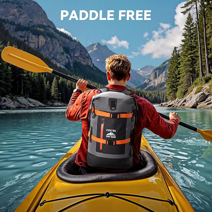 HEETA Dry Bags Waterproof Backpack 40L for Men & Women, Roll Top Heavy Duty | Cushioned Hiking Backpack, for Kayaking Boating Paddle Boarding Fishing Travel Camping Beach Vacation Cruise Ship Essentials