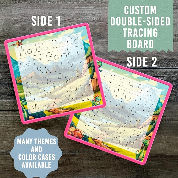 Kid's Name Tracing Board | Dry Erase Letter Tracing | Reusable Writing Practice Board | Personalized | Dinosaur Friends Theme
