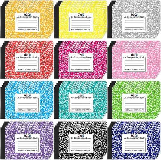 48 Pack Composition Notebooks Bulk Wide Ruled 4-7/8"x 7.5" Half Size Composition Books 60 Sheets Mini Notebook 12 Color Small Pocket Marble Journal Books for Students College Office Back to School Supplies