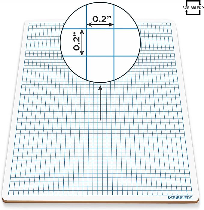 SCRIBBLEDO Dry Erase Graph Whiteboard 9" x 12" Double Sided Dry Erase Board with Grid for Home, School, Classroom, Kids and Students Portable Grid Board for Graphing and Geometry