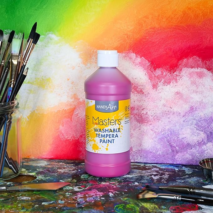 Handy Art Little Masters Washable Tempera Paint, Magenta, 16 oz Bottle, Bright & Mixable, High Opacity, Washable Colors for Classroom, Students, Kids, Young Artists, Safe & Non-Toxic, Made in USA