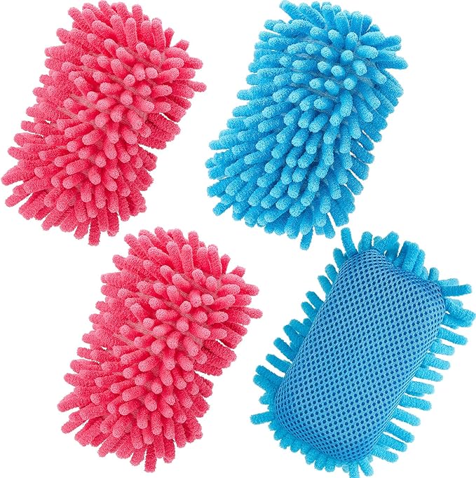 Zonon 4 Pieces Dry Erase Eraser Microfiber Shag Washable Whiteboard Eraser for Markers, Chalk, Home and Office (Blue,Pink)