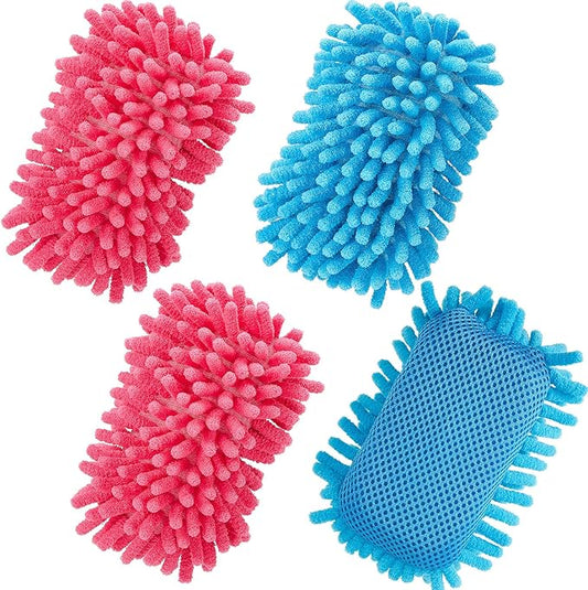 Zonon 4 Pieces Dry Erase Eraser Microfiber Shag Washable Whiteboard Eraser for Markers, Chalk, Home and Office (Blue,Pink)