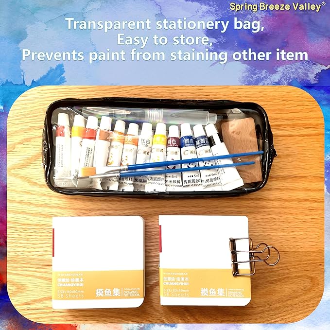 Mini Watercolor Set, Travel Watercolor Paint Set, Including 24 Watercolor Paints, Brushes, Sketchbook, And A binder Clip, Suitable For Adult Beginners, Artists, And Painting Enthusiasts