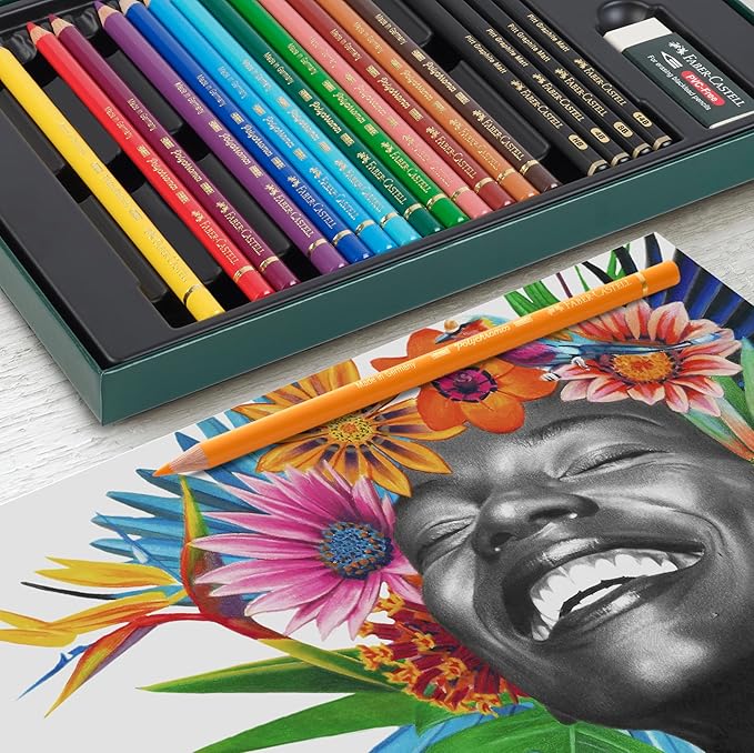 Faber-Castell Polychromos Colored Pencils and Pitt Graphite Matte Gift Set, 50 Piece Sketch Pencils and Art Colored Pencils Set with Accessories