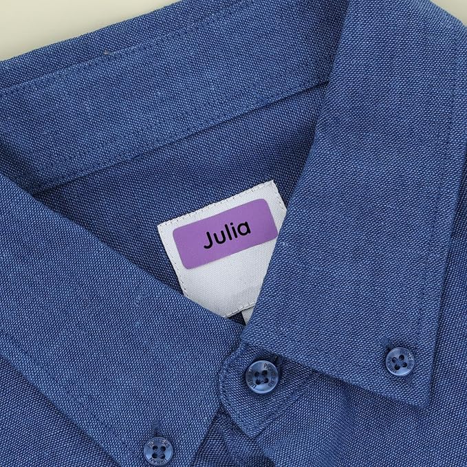 TeddyLabels - Clothing Labels for Nursing Home (120) – Self-Adhesive Name Tags for Clothes and Personal Items. Personalized Labels for Daycare, Nursing Homes, and Laundry Use - Purple