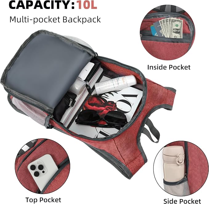 Xgunion Hiking Backpack 10L Lightweight Foldable Daypack (Red) | Small Travel Packable Camping Hiking Backpack for Women Men - Compact Portable Outdoor Day Pack