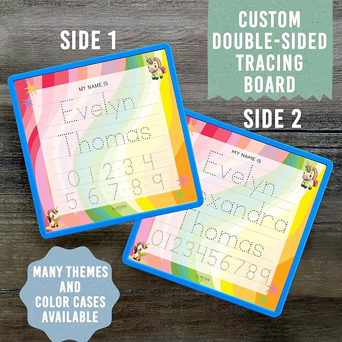 Kid's Name Tracing Board | Dry Erase Letter Tracing | Reusable Writing Practice Board | Personalized | Baby Unicorn Theme
