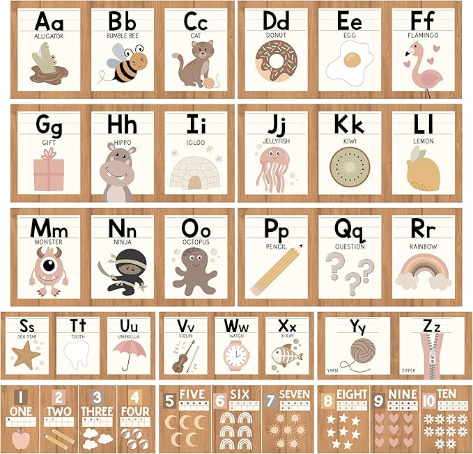 Hadley Designs Alphabet for Classroom Wall Decor - ABC Posters for Classroom Wall Chart Preschool & Kindergarten, ABC Letters & Number Line Elementary, Alphabet Cards, Boho Classroom Decor