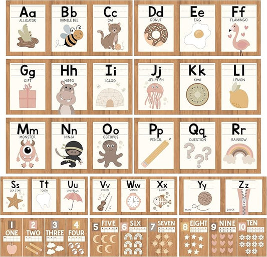 Hadley Designs Alphabet for Classroom Wall Decor - ABC Posters for Classroom Wall Chart Preschool & Kindergarten, ABC Letters & Number Line Elementary, Alphabet Cards, Boho Classroom Decor