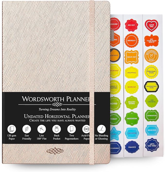 Wordsworth & Black A5 Undated Weekly, Monthly Planner, A5 Paper, Rose Gold