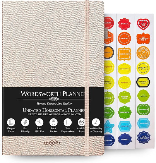 Wordsworth & Black A5 Undated Weekly, Monthly Planner, A5 Paper, Rose Gold