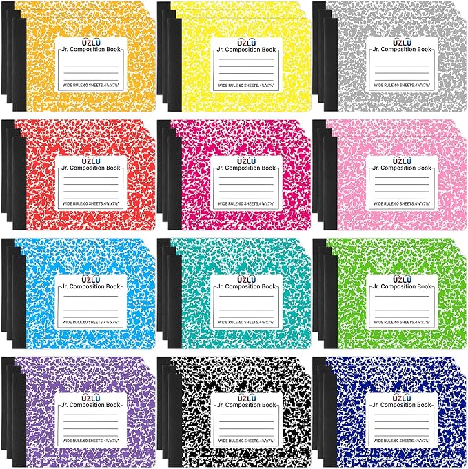 36 Pack Composition Notebooks Bulk Wide Ruled 4-7/8"x 7.5" Half Size Composition Books 60 Sheets Mini Notebook 12 Color Small Pocket Marble Journal Books for Students College Office Back to School Supplies