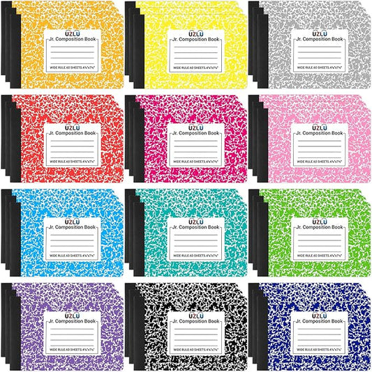 36 Pack Composition Notebooks Bulk Wide Ruled 4-7/8"x 7.5" Half Size Composition Books 60 Sheets Mini Notebook 12 Color Small Pocket Marble Journal Books for Students College Office Back to School Supplies