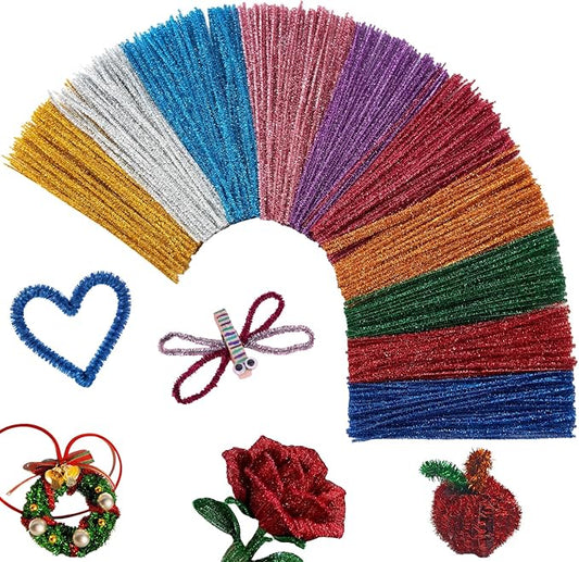 200Pcs Glitter Pipe Cleaners Craft Bulk,Art Aupplies Toys for Kids,DIY Multicolor Sparkly Chenille Stems for Halloween/Christmas Home Decor,Xmas Gift Wrapping and Festival Party Decoration Present