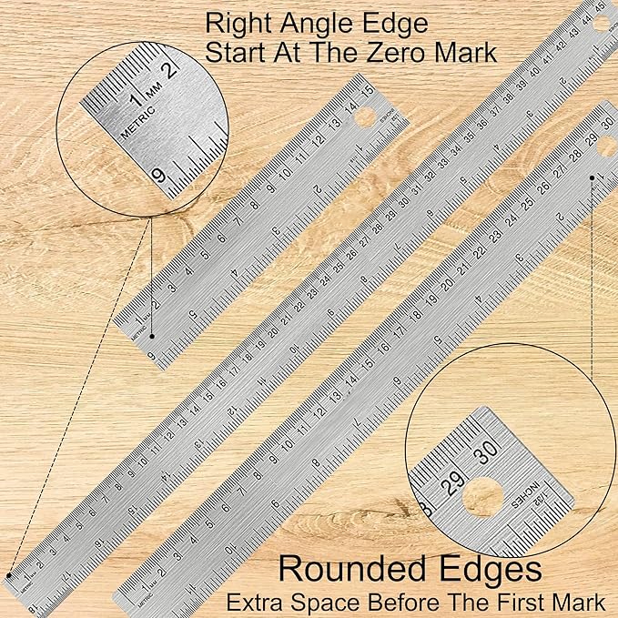 Metal Ruler 18 Inch: [2 Pieces 18 Inch] Non-Slip Cork Backing Rulers with Inch and Centimeters Prevent Ink Leakage:for School Office Drawing Engineering