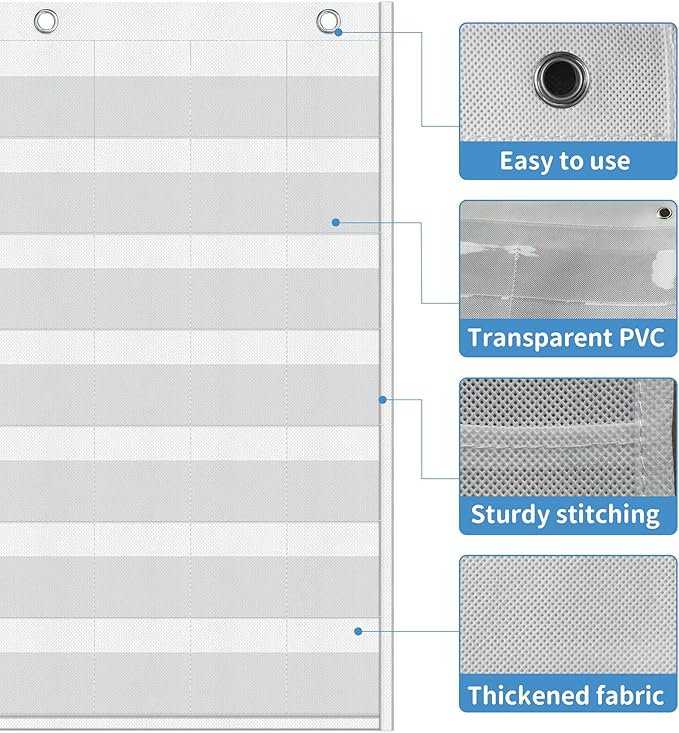 Yoink Classroom Calendar Pocket Chart with 45 Clear Pockets - Blank Monthly Calendar Chart for School, Teacher Essentials, No Cards Included(White)