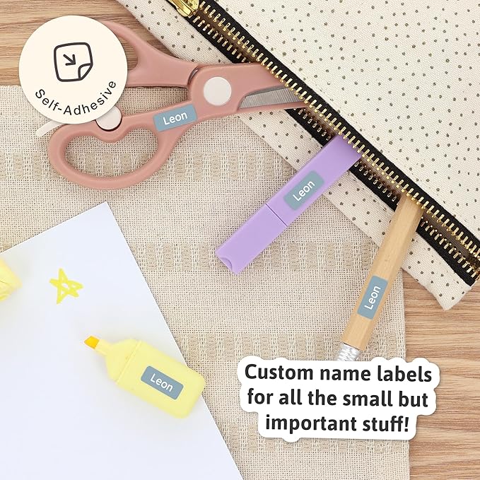 Mini Name Labels (175) - Custom Personalized Name Labels for Labeling Tiny Items, Washer and Dryer-Safe Waterproof Labels for Daycare, Preschool, and School - Grey-Blue
