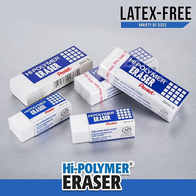 Pentel Hi-Polymer Block Eraser, Large, White, Pack of 10 Erasers