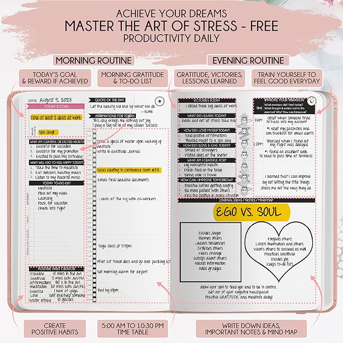 Manifestation Journal for Women and Men — 5 Minute Manifesting and Goals Journal | 3 Month Undated Daily Planner | Law of Attraction Planner, Affirmations, Gratitude | Vision Board + Stickers