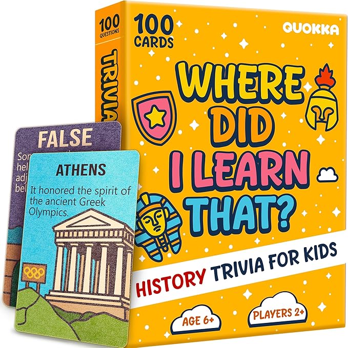 QUOKKA Trivia Games for Kids – History Facts & World History – Fun Card Game for Family Game Night – Educational Trivia Cards for Kids, Family and Adults – Travel Games Gift for Boys & Girls 4-8