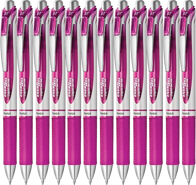 Pentel EnerGel RTX Retractable Liquid Gel Ink Pen, (0.7mm) Medium line, Magenta Ink, Box of 12 Pens (BL77-V4)