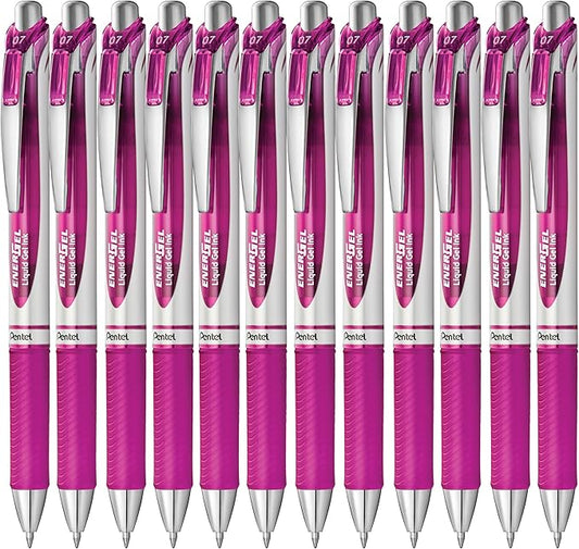 Pentel EnerGel RTX Retractable Liquid Gel Ink Pen, (0.7mm) Medium line, Magenta Ink, Box of 12 Pens (BL77-V4)