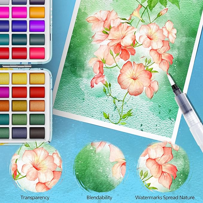 Caliart Watercolor Paint Set, 168 Colors Portable Water Color Palette Kit with Detail Paint Brush, Art Supplies Watercolor Painting Kit Drawing Gifts for Adults Beginners Professional Artists
