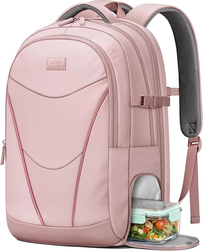 MATEIN HER Laptop Work Backpack with Lunch Compartment for Women, Water Resistant Work Backpack for Office Commute with RFID Pocket, Teacher Nurse College School Bag Fits up to 17 inch Computer, Pink