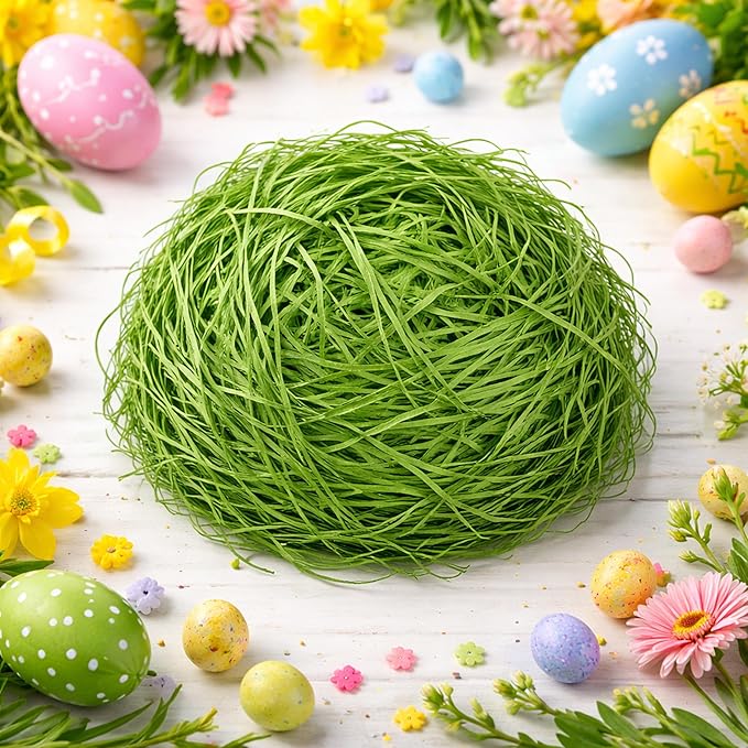Crinkle Recyclable Paper Shred Filler for Basket Filling, Party Decoration & Gift Wrapping ? Green Basket Grass Stuffers, 7 oz (0.44 lb - 200 g) Total, 4 Pack (50 g Each)