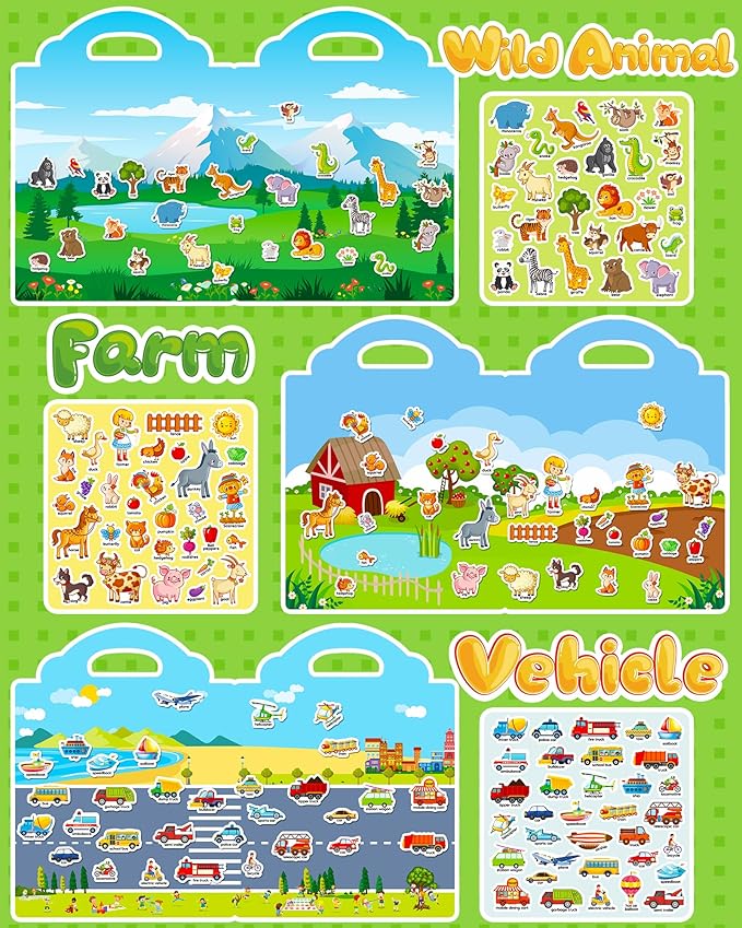 Walenced Reusable Sticker Book for Toddlers, Travel Stickers for Kids, Toddler Craft Activities Toys, Birthday Gifts for Boys & Girls