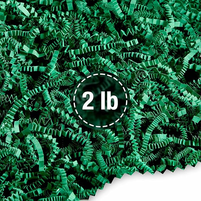 FRILLZ by DECOfill™ Crinkle Cut Paper Shred Filler for Baskets, Gifts, Packing and Protecting your Birthday, Weddings, Anniversary, Valentines Day, and other gifts (2 pound, Pine Green)