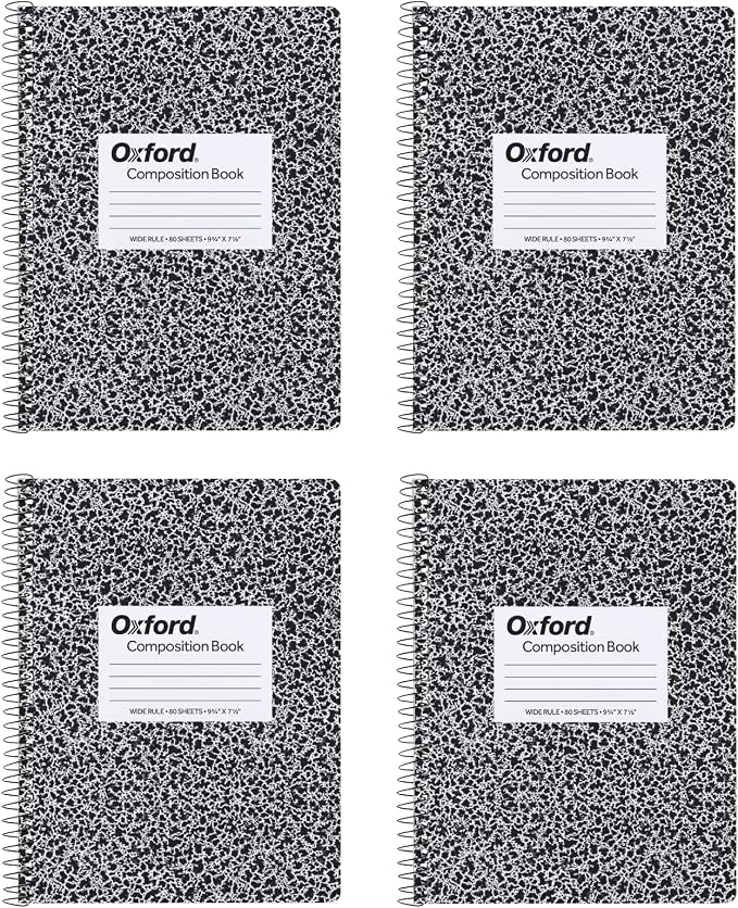 Oxford 4 Pack Marble Spiral Composition Notebook, Wide Ruled Notebook