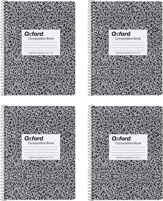 Oxford 4 Pack Marble Spiral Composition Notebook, Wide Ruled Notebook
