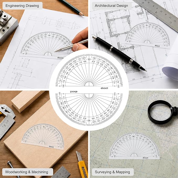 EBOOT 56 Pack Clear 180 Degree Plastic Protractors for Angle Measurement, 10 cm