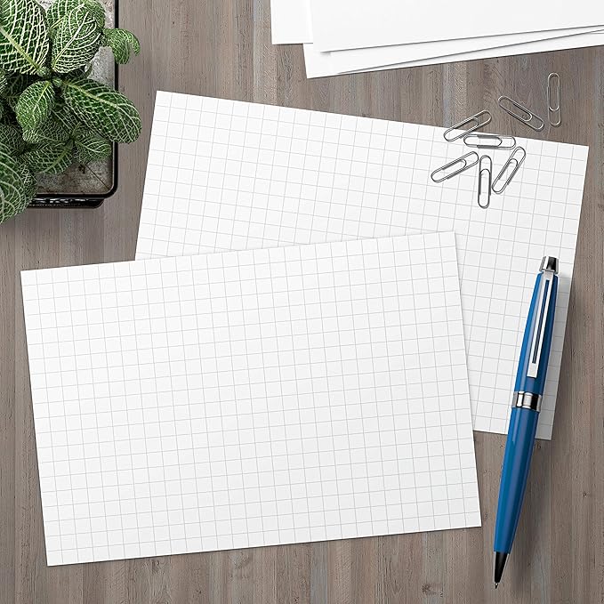 321Done Grid Index Cards (Set of 50) 5x7, Graph-Ruled 0.25 Double-Sided, Thick Cardstock, Made in The USA, White