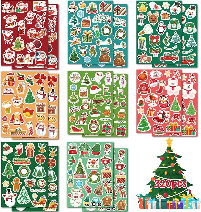 OHOME Stocking Stuffers | 320 PCS Christmas Stickers - Toddler Stocking Stuffers | Kids for Boys Girls Grandkids,Vinyl Xmas Games Crafts Activities Party Favors Supplies