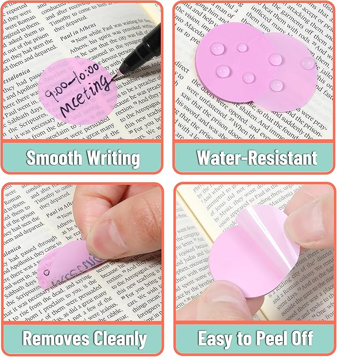 Mr. Pen- Round Transparent Sticky Notes, 1.1” Diameter, 14 Pads, 560 Sheets, Colorful, Water-Resistant See-Through Sticky Notes & Fineliner, Smooth Writing, Note Tabs for Bible Journaling, Studying