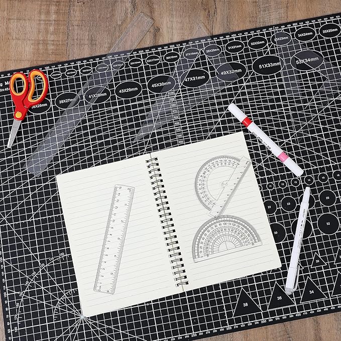 6PCS Clear Plastic Ruler Math Set, Math Geometry Tool Plastic Ruler Set, Includes 6 Inch and 12 Inch Straight Rulers, 30/60 and 45/90 Triangle Rulers, Protractor for School, Office, Home