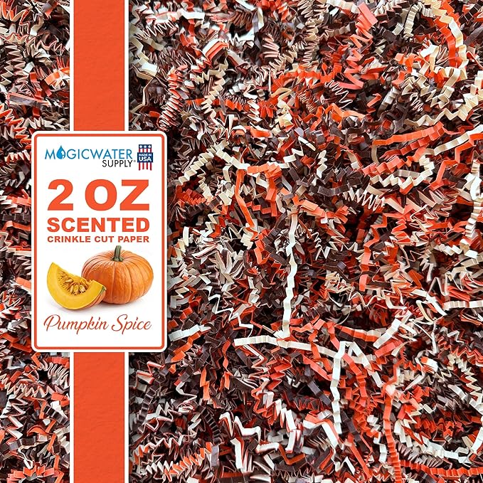 MagicWater Scented Crinkle Cut Paper - 2 oz - Pumpkin Spice - Perfect for Shredded Paper Filler, Basket Filler, Gift Boxes, Bridesmaid Gifts, Christmas Stuffers & More – For All Occasions