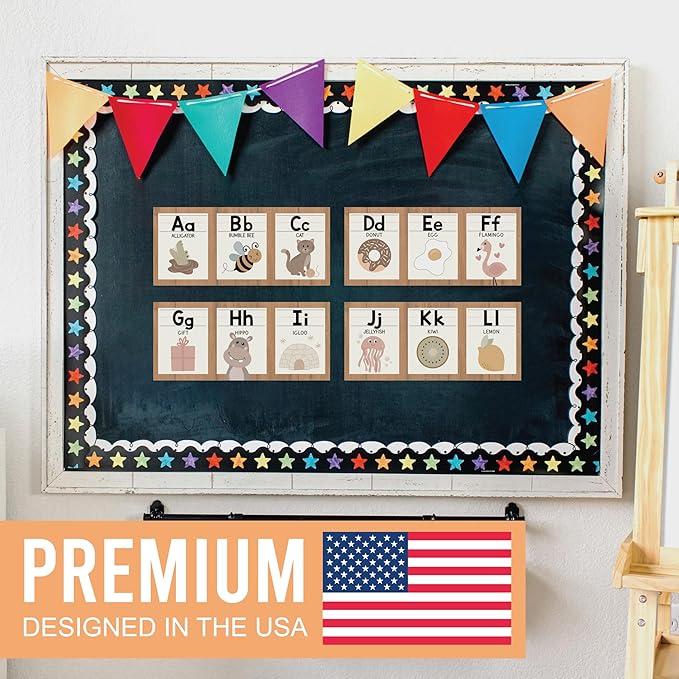 Hadley Designs Alphabet for Classroom Wall Decor - ABC Posters for Classroom Wall Chart Preschool & Kindergarten, ABC Letters & Number Line Elementary, Alphabet Cards, Boho Classroom Decor