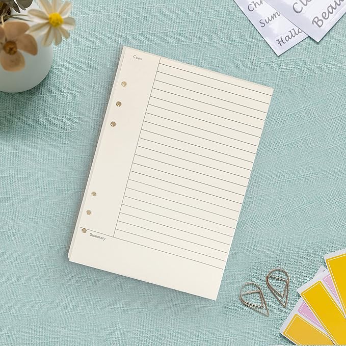 A5 6 Ring Binder Refill Paper, 2023 Planner Inserts for Filofax 6 hole binders,45 sheets(90pages) per pack, refills with line, Harphia(A5 5.59 x 8.27'',Cornell)